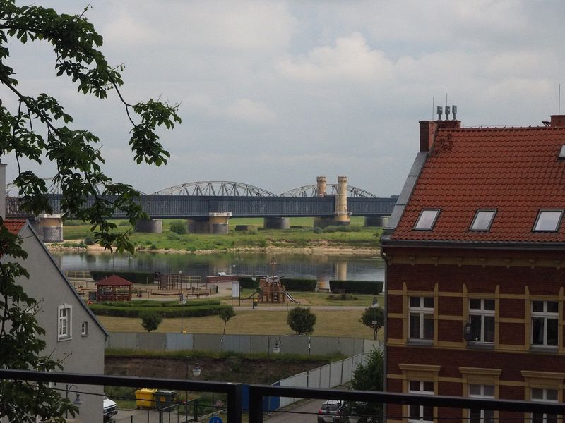 Railroad bridge with decorative portal over the Vistula River from 1857