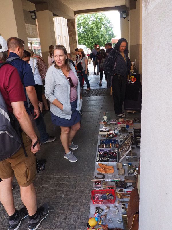 Diane browsing the flea market