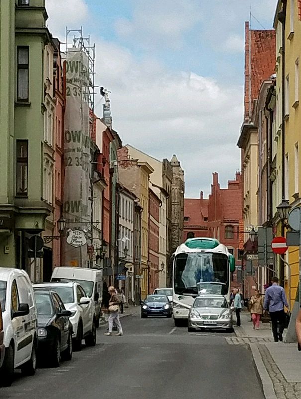 Our bus seems to take up the whole street when parked in front of the hotel