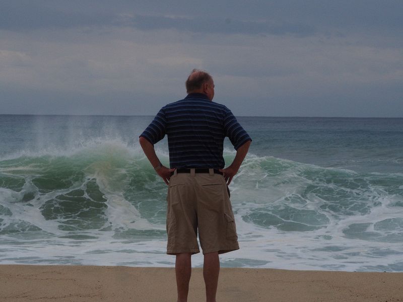 Livingston watches the big waves