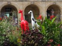 Colorful giraffes at a museum