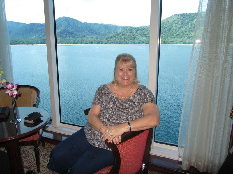 Linda with Komodo in the background