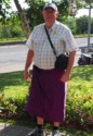 Pete has to cover his legs to get into the Uluwatu Temple grounds