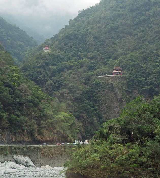 Two temples on the side of the mountains