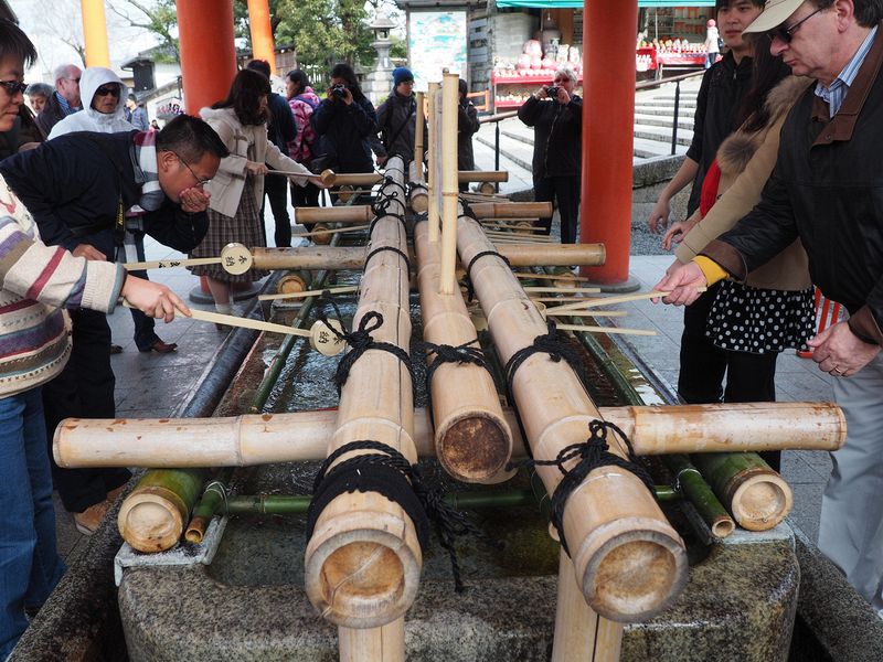 A traditional Shinto station to drink water and wash hands