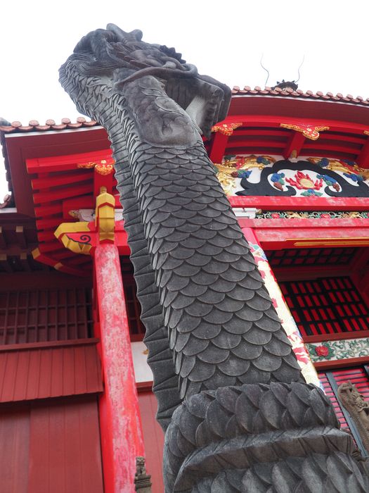 A serpent in front of the castle doors