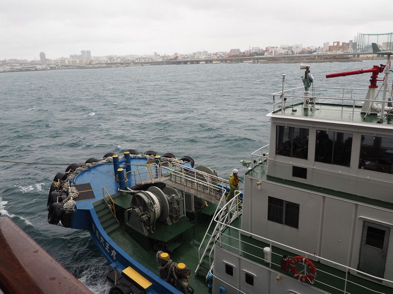 The pilot boat pulls along side as we approach Naha, Okinawa