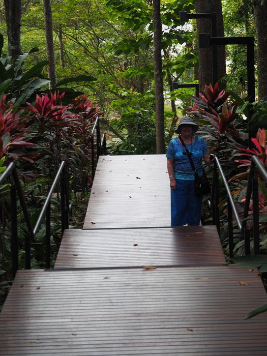 Linda on the wooden walkway