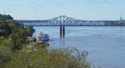 Our riverboat docked near the bridge