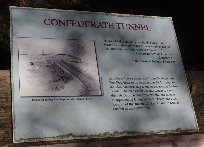 Sign explaining Confederate tunnels within the earthworks