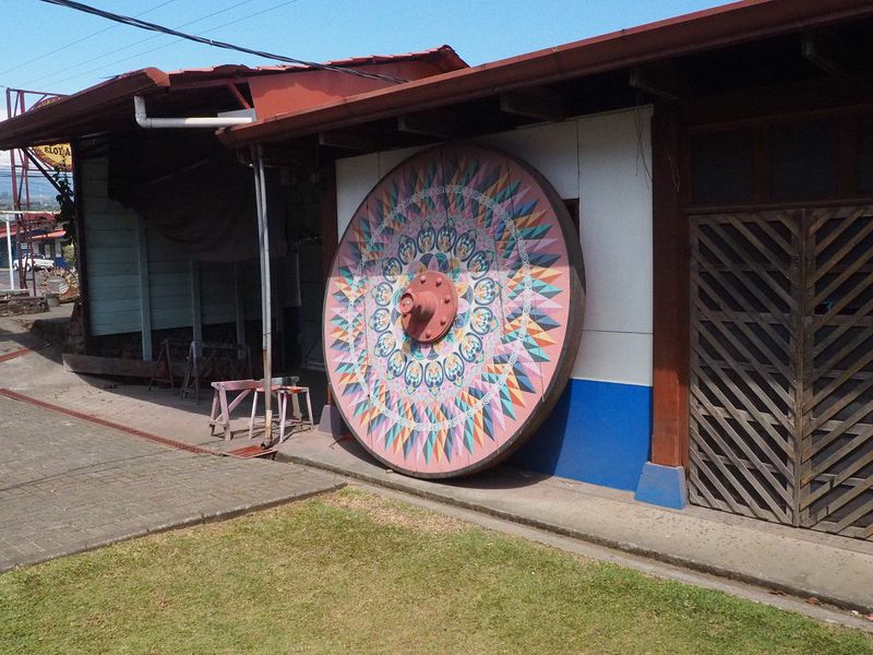 A huge ox cart wheel