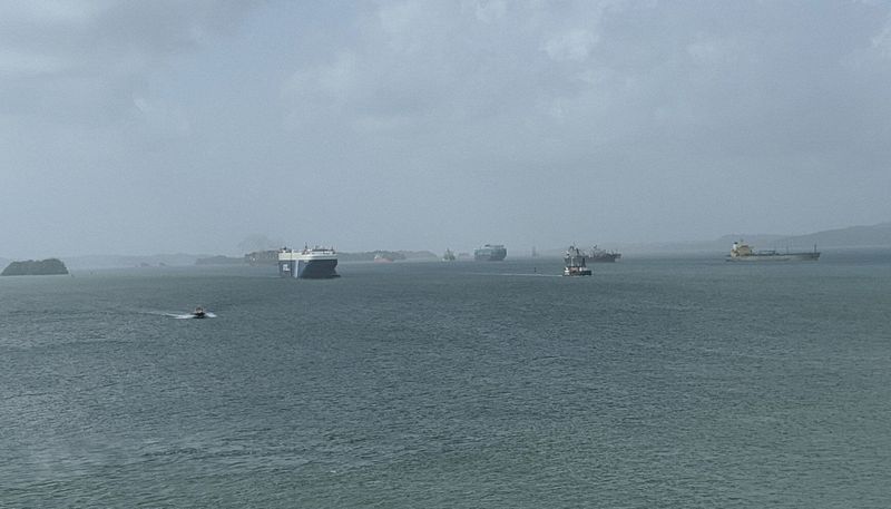 Ships waiting for their turn in the locks