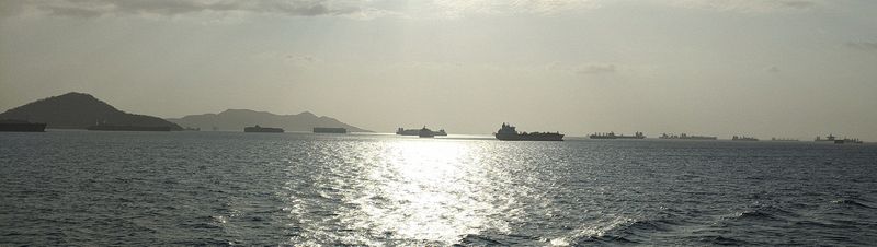 Ships waiting to enter the canal