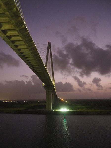 We cross under the bridge