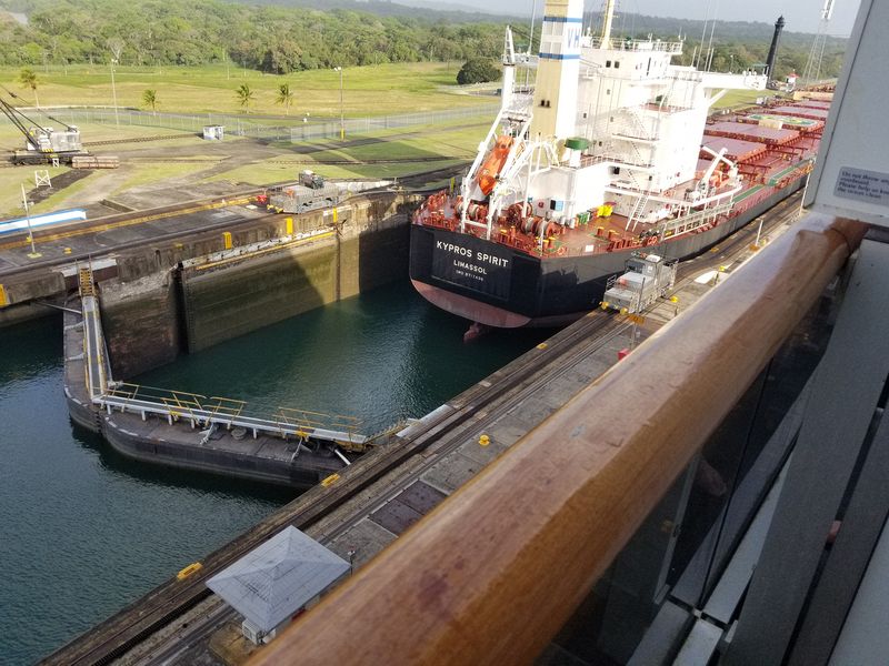 You can see how close this oil tanker is to the side of the locks