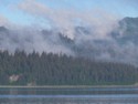 Mist covers the mountains as we enter Glacier Bay