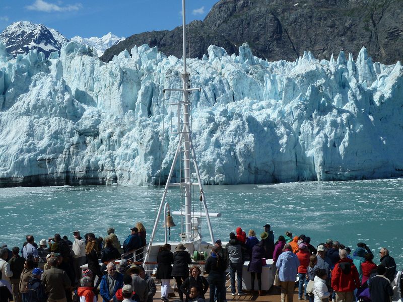 Watching the glacier from the bow of the ship