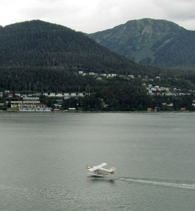 A sea plane takes off