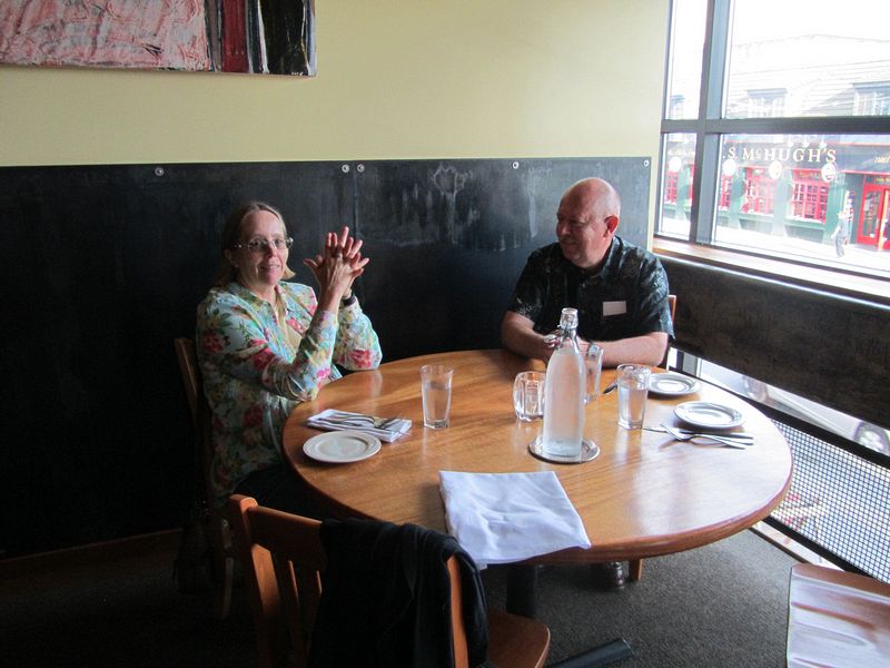 June and Pete at a restaurant