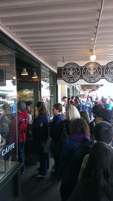 There's a line waiting to get into the original Starbucks