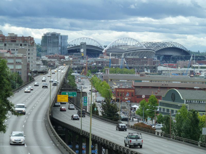 View of the football and baseball stadiums