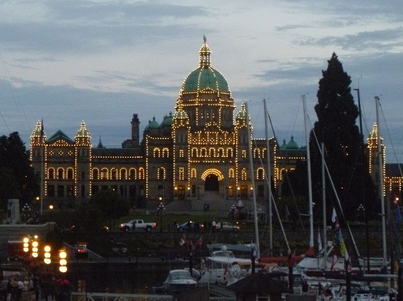 British Columbia government building at night