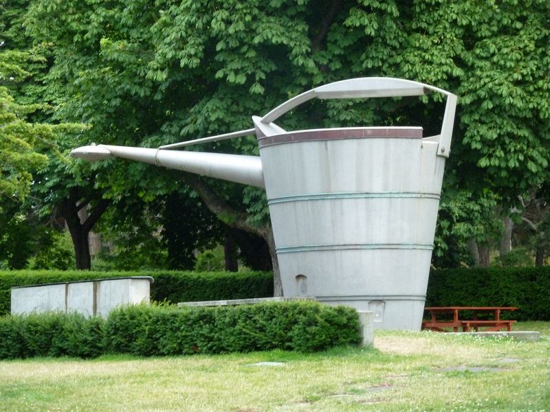 Huge watering can art piece in Beacon Hill Park