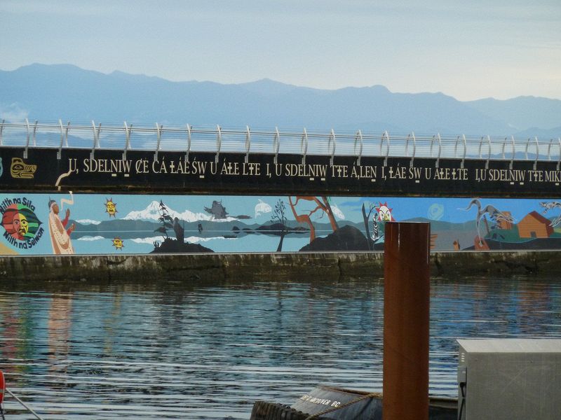 Mural on the breakwater in the Coast Salish language