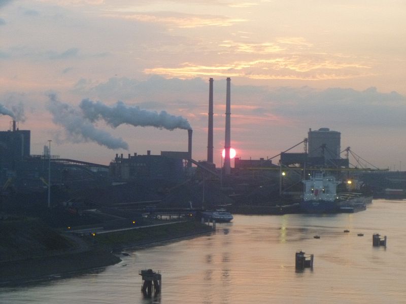 Smoke stacks as we approach the North Sea Canal into Amsterdam