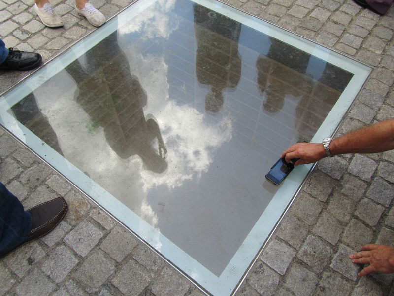 Empty library shelves underground where Nazi book burnings started