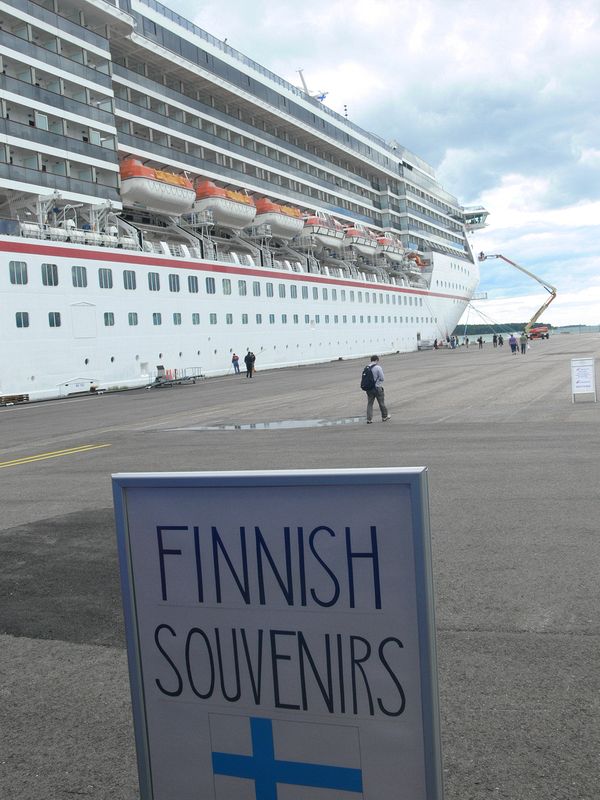 The ship is right next to the Finnish souvenirs