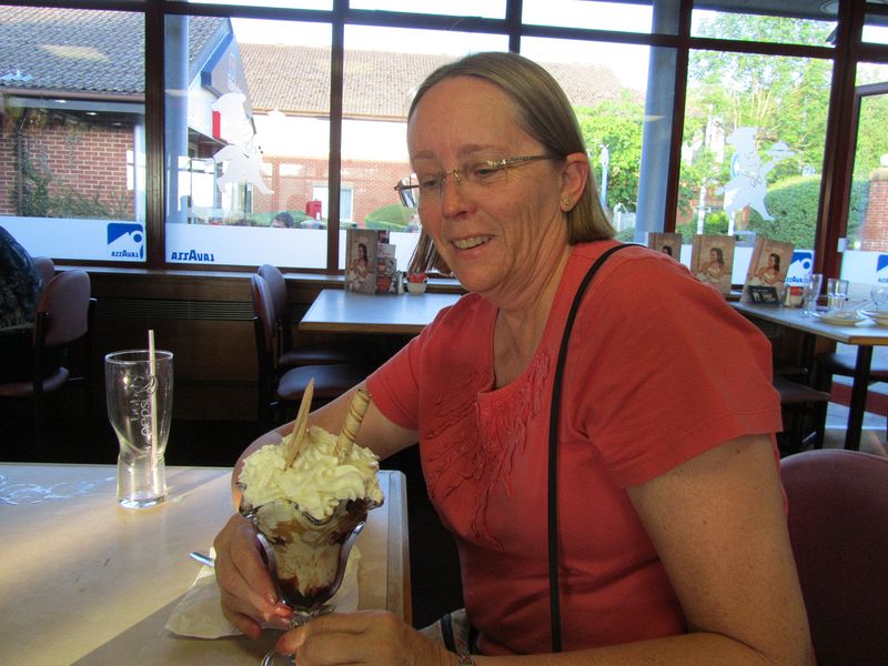 June gets a sundae at a travel stop