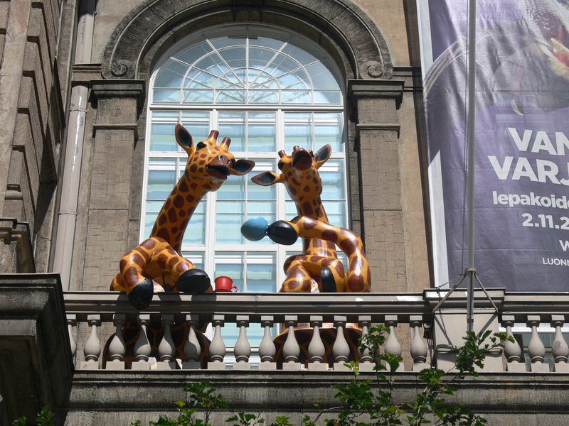 Giraffes at a museum