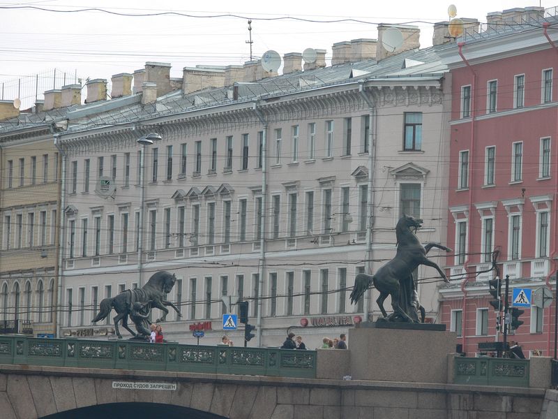 Horse sculptures on a bridge