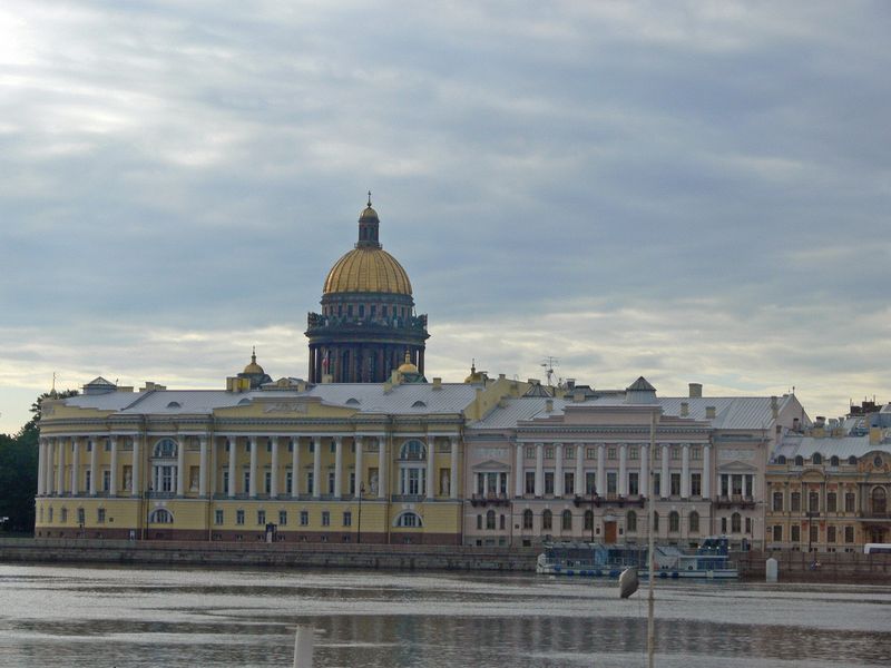 Palaces line the Neva River with St Isaac's Cathedral in the background