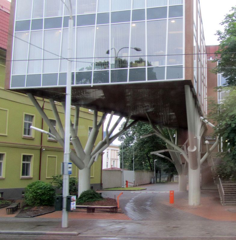 Metal 'trees' hold up this building