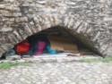 Tallinn's homeless sleep under a Medieval wall