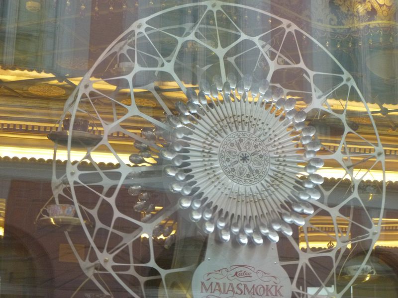 Tea cup merry-go-round in a store window