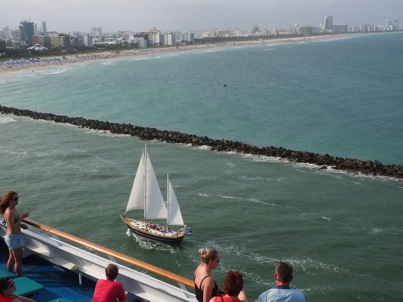 A sailboat sails past as we leave Miami