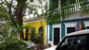 Colorful buildings line the street