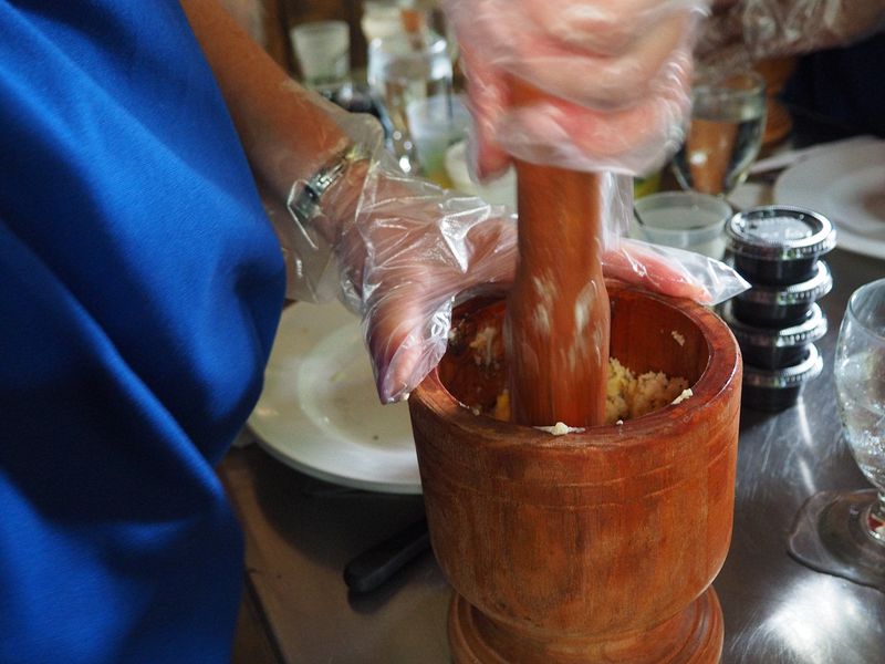 Mashing the plantains