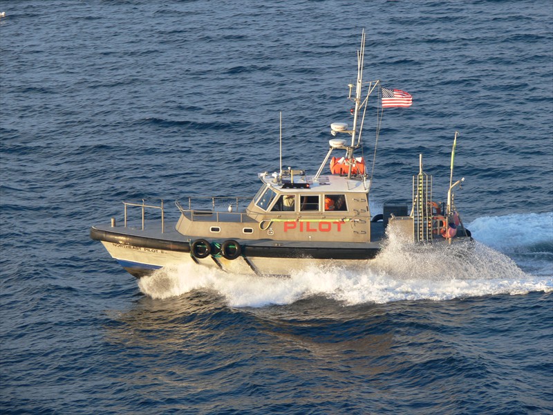 Pilot arrives to guide us into port