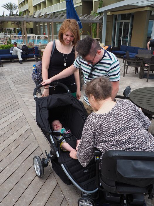 Mary says hello to her newest greatgrandaughter