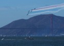 Patriots fly towards the Golden Gate Bridge