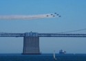 Blue Angels fly low over the Bay Bridge
