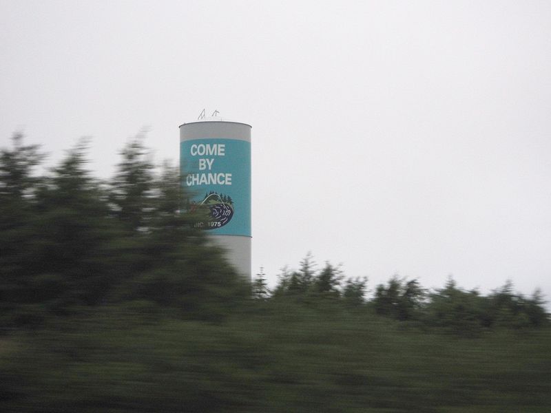 We pass through the town of Come By Chance on the way home