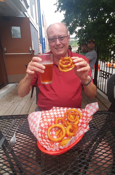 Livingston likes his onion rings and beer