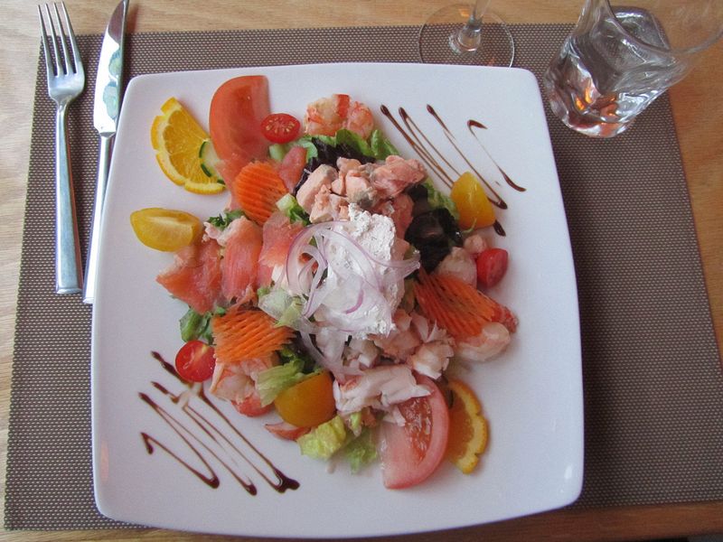 Pretty seafood salad in St Pierre