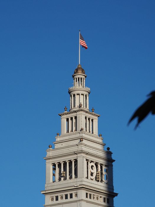 Another view of the Ferry Building clock tower at sunset