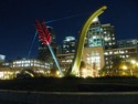 Cupid's Span with lighted buildings in background